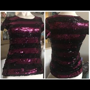 Alice + Olivia pink/black striped sequin top, Xs